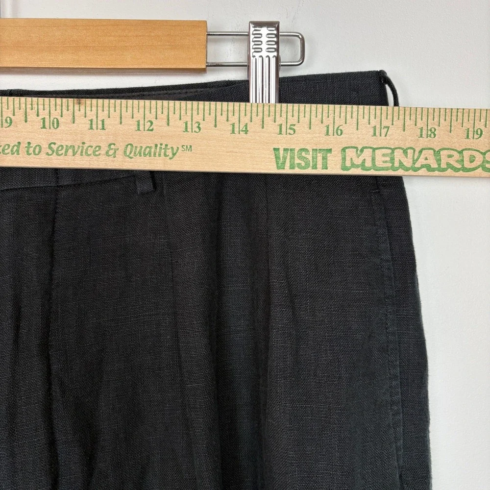 Polo Ralph Lauren Mens Linen Pants 36x32 Black Pleated Cuffed Trousers Vintage